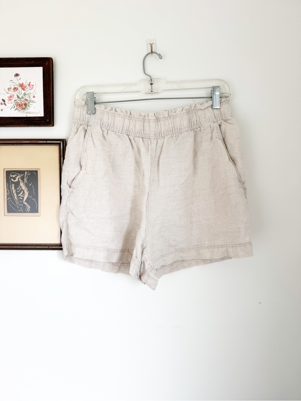 H&M Light Beige High-Waist LINEN Women's Shorts